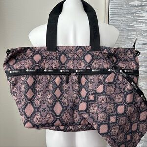 LeSportSac Carlin Baby Diaper Bag Tote in Mocha Python